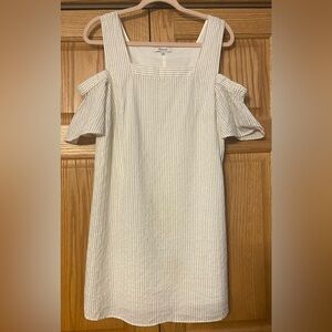 MADEWELL cream pinstripe cold shoulder lined dress-size 10 100% Cotton